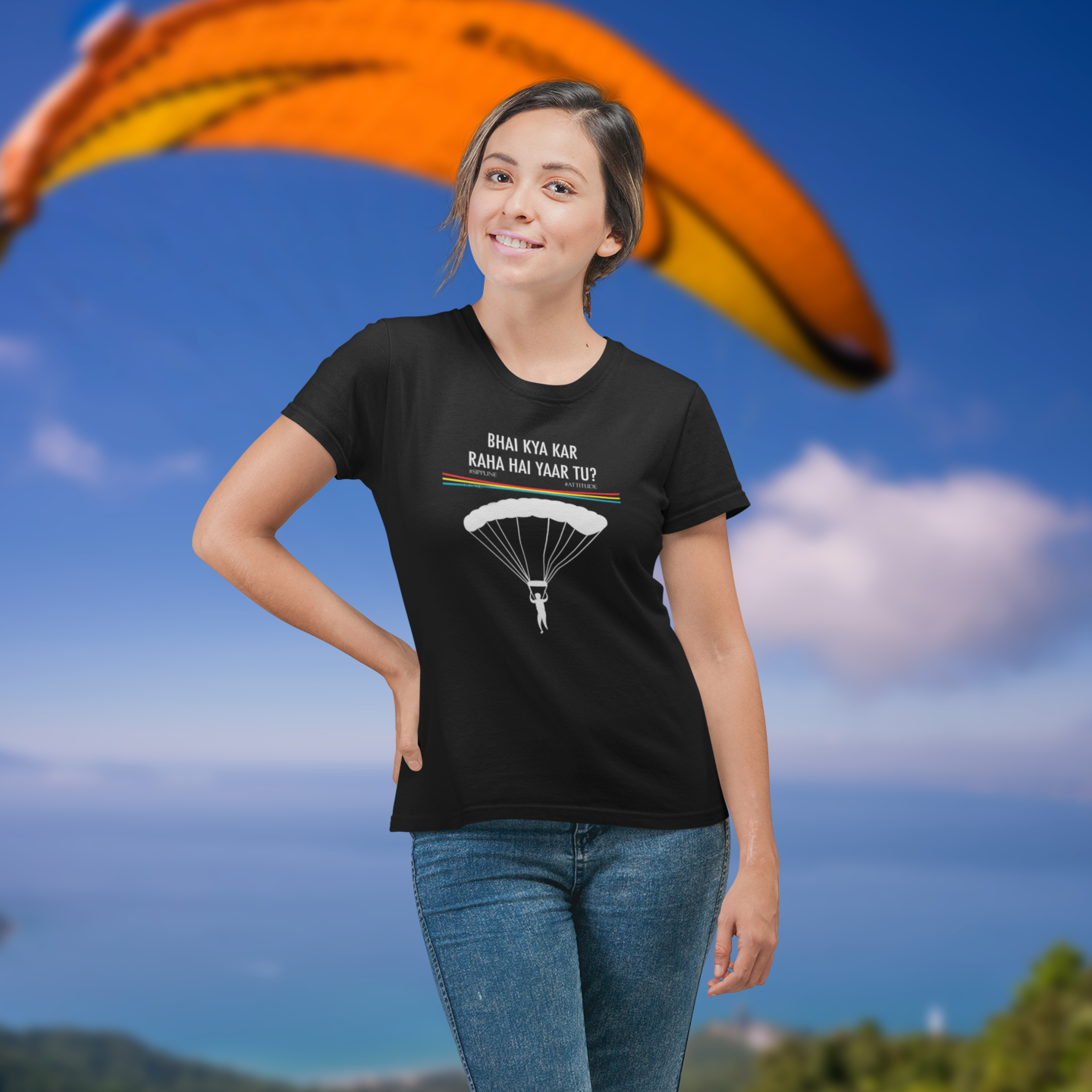 Sippline Digital Print Unisex Cotton T-Shirt 28 Bhai Kya Kar Raha Hai Yar Tu Shark Tank Sky Dive - Black & White