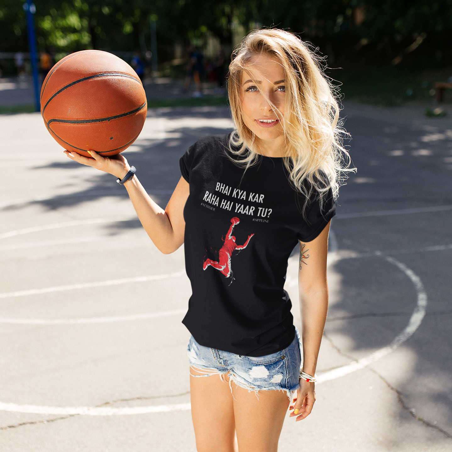 Sippline Digital Print Unisex Cotton T-Shirt 07 Bhai Kya Kar Raha Hai Yar Tu Basketball - Red