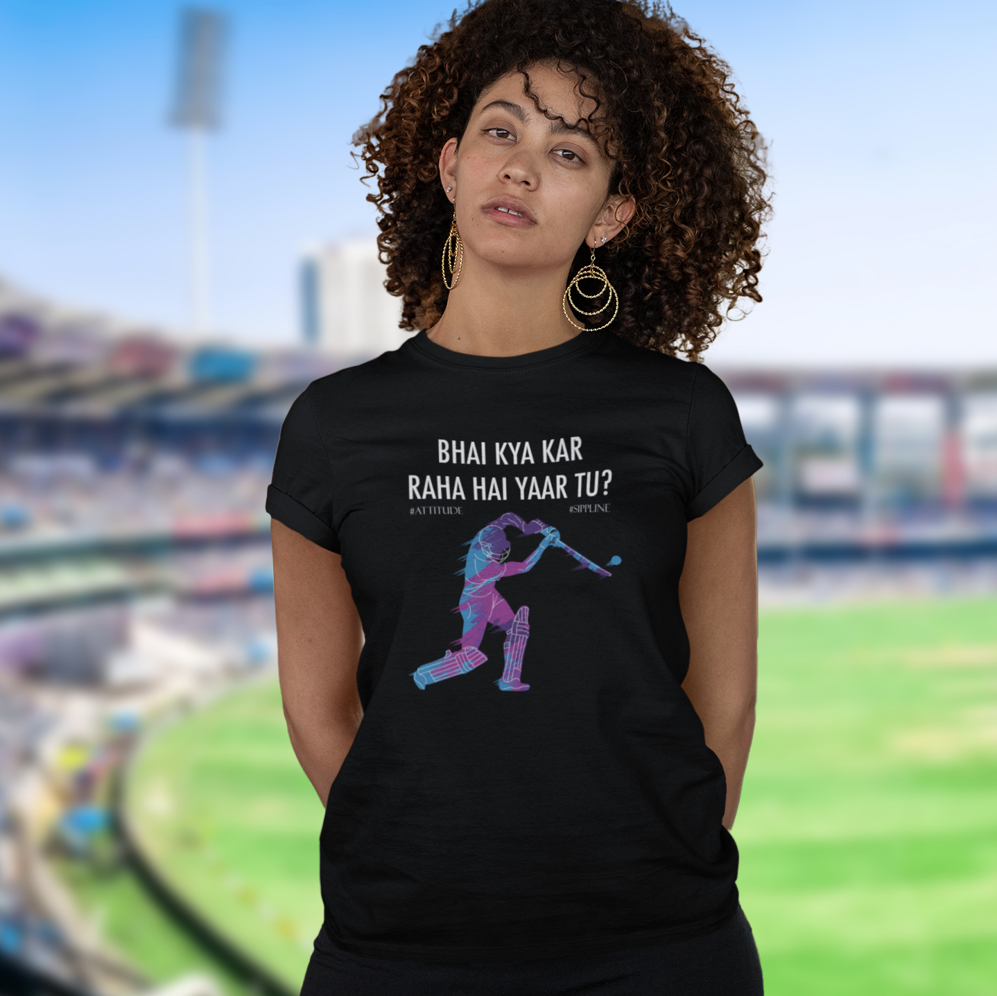Sippline Digital Print Unisex Cotton T-Shirt 11 Bhai Kya Kar Raha Hai Yar Tu Cricket - Blue-Violet