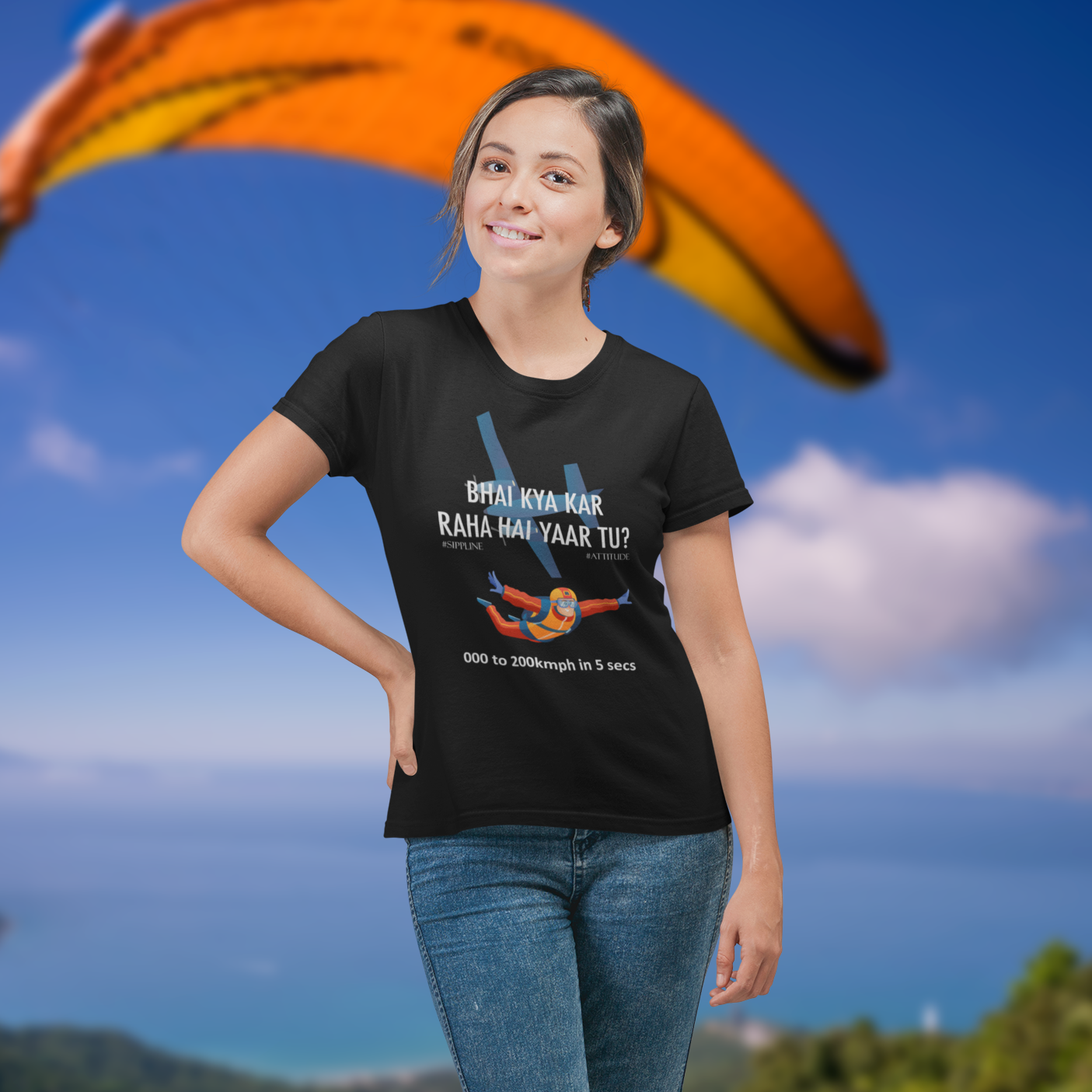 Sippline Digital Print Unisex Cotton T-Shirt 29 Bhai Kya Kar Raha Hai Yar Tu Shark Tank Sky Dive - Diver Closeup