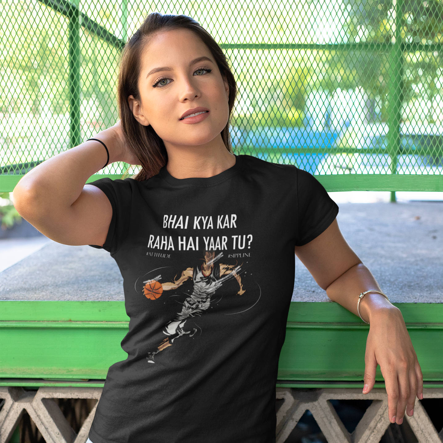 Sippline Digital Print Unisex Cotton T-Shirt 08 Bhai Kya Kar Raha Hai Yar Tu Basketball - Colour Illustration