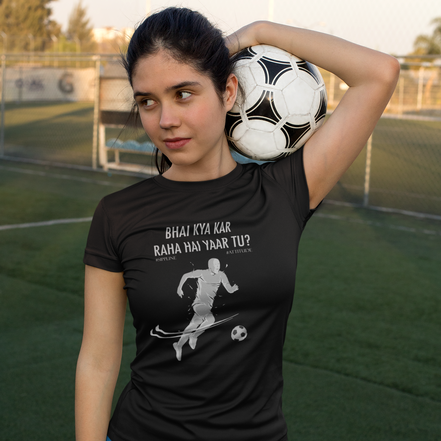 Sippline Digital Print Unisex Cotton T-Shirt 16 Bhai Kya Kar Raha Hai Yar Tu Football -Black & White