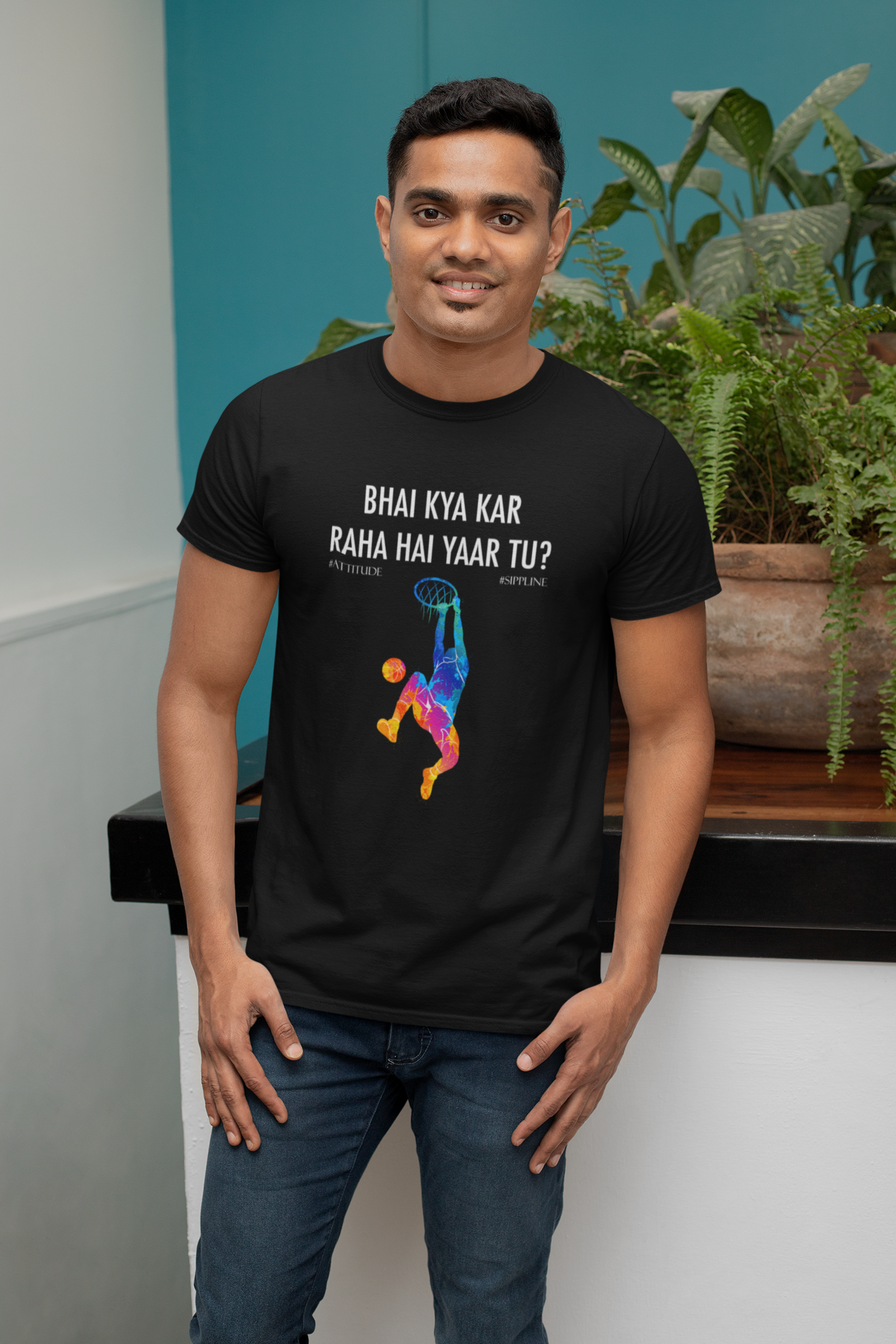 Sippline Digital Print Unisex Cotton T-Shirt 06 Bhai Kya Kar Raha Hai Yar Tu Basketball - Vibrant