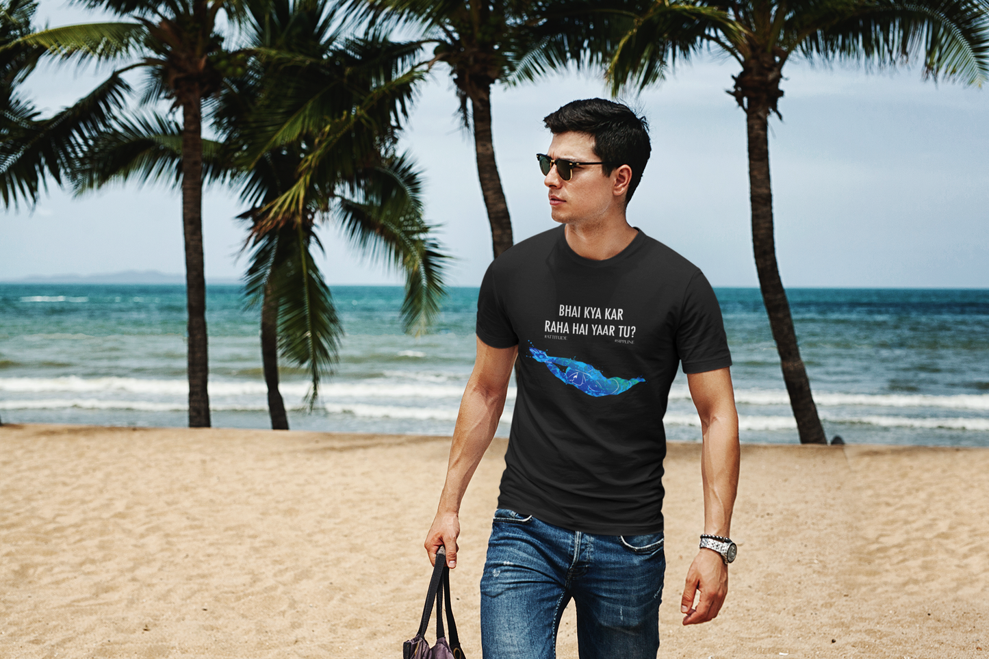 Sippline Digital Print Unisex Cotton T-Shirt 32 Bhai Kya Kar Raha Hai Yar Tu Ashneer Grover Swimming - Vibrant