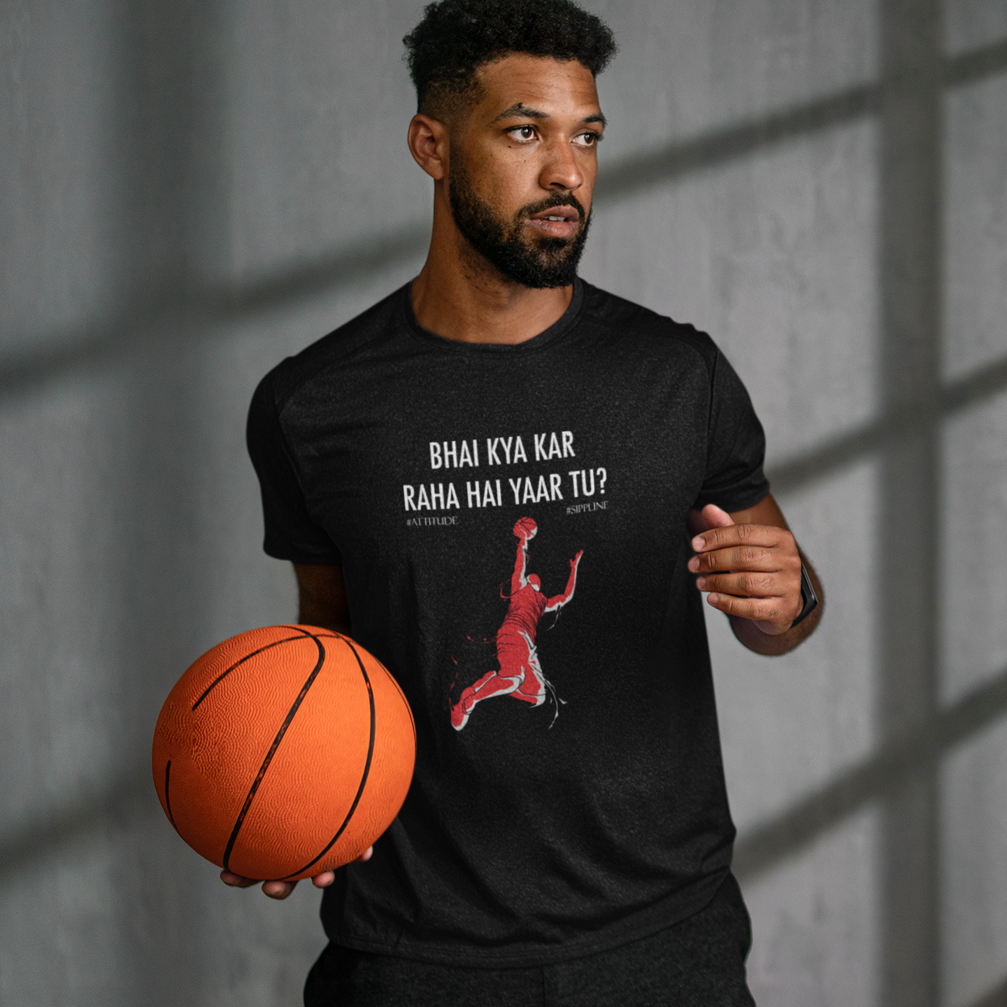 Sippline Digital Print Unisex Cotton T-Shirt 07 Bhai Kya Kar Raha Hai Yar Tu Basketball - Red