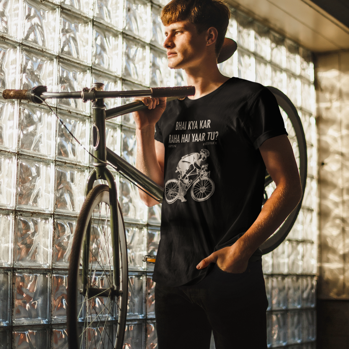 Sippline Digital Print Unisex Cotton T-Shirt 13 Bhai Kya Kar Raha Hai Yar Tu Cycle - Black & White