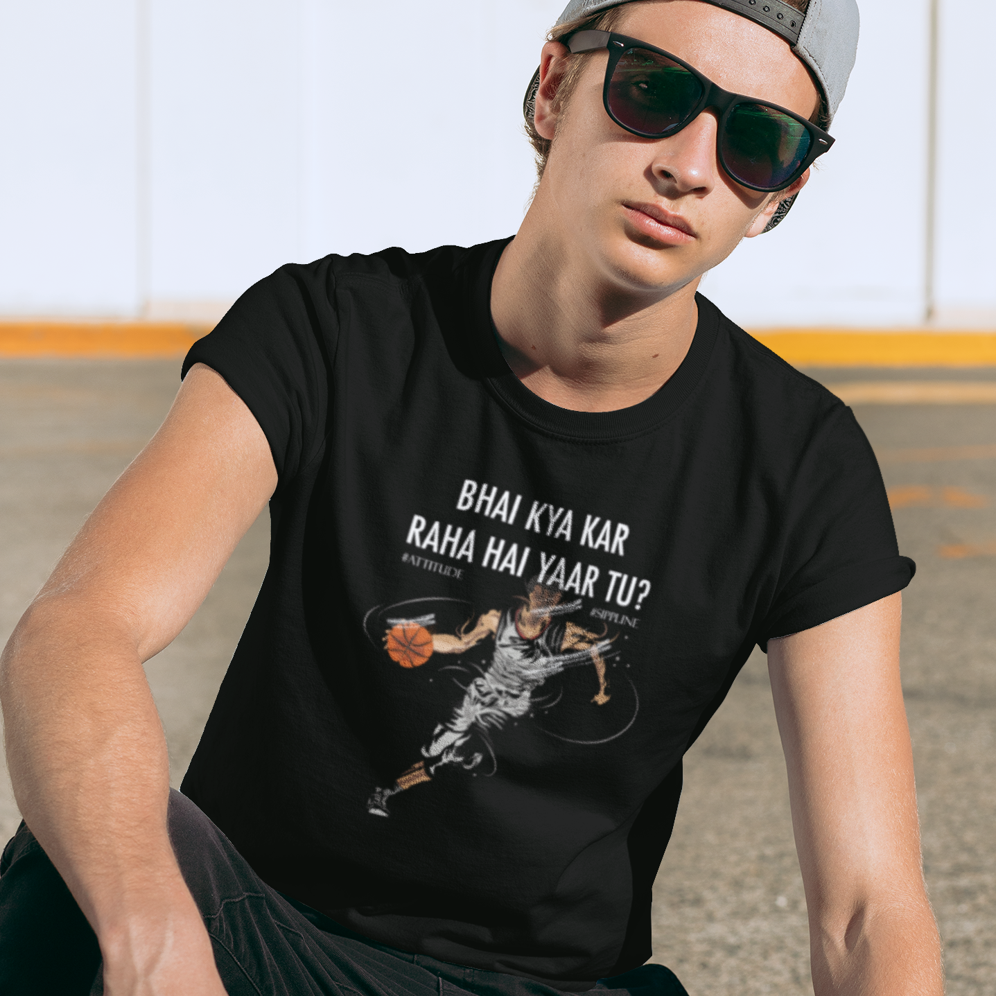Sippline Digital Print Unisex Cotton T-Shirt 08 Bhai Kya Kar Raha Hai Yar Tu Basketball - Colour Illustration