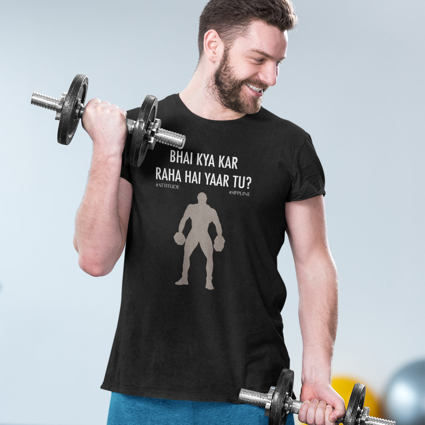 Sippline Digital Print Unisex Cotton T-Shirt 23 Bhai Kya Kar Raha Hai Yar Tu Shark Tank Gymming - Dumbbell