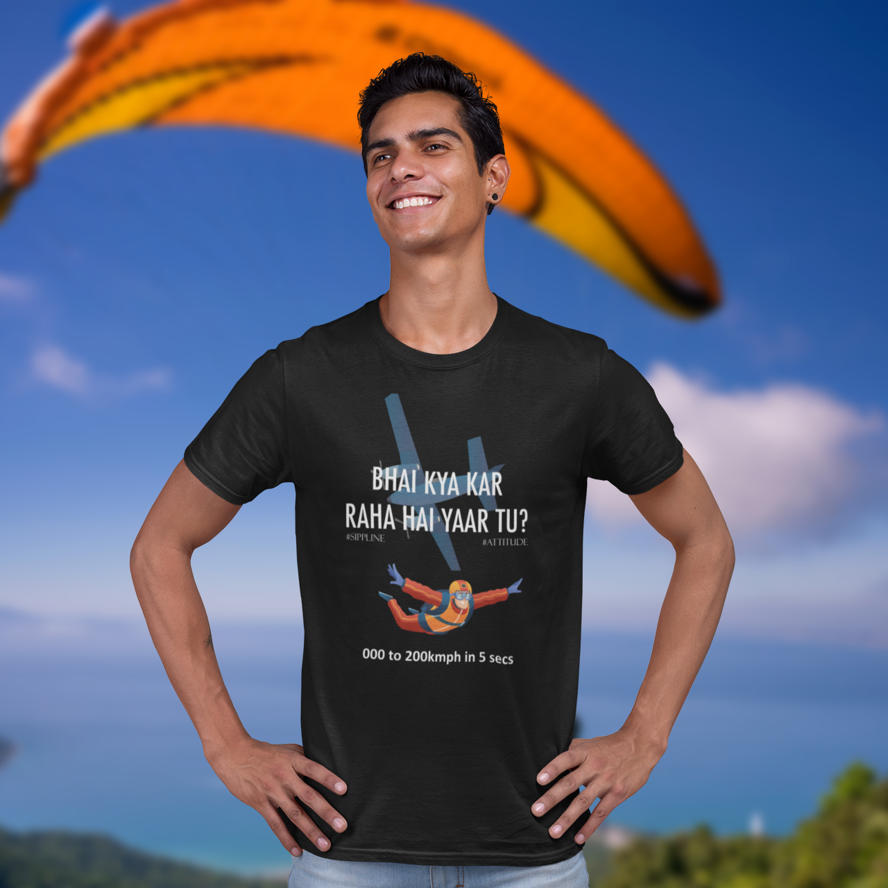 Sippline Digital Print Unisex Cotton T-Shirt 29 Bhai Kya Kar Raha Hai Yar Tu Shark Tank Sky Dive - Diver Closeup