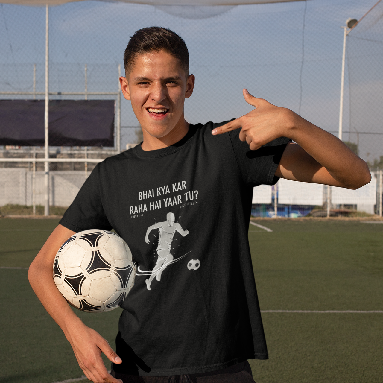 Sippline Digital Print Unisex Cotton T-Shirt 16 Bhai Kya Kar Raha Hai Yar Tu Football -Black & White