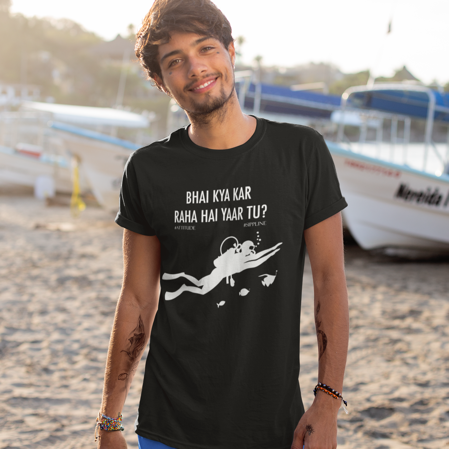 Sippline Digital Print Unisex Cotton T-Shirt 27 Bhai Kya Kar Raha Hai Yar Tu Shark Tank Scuba- Black & White