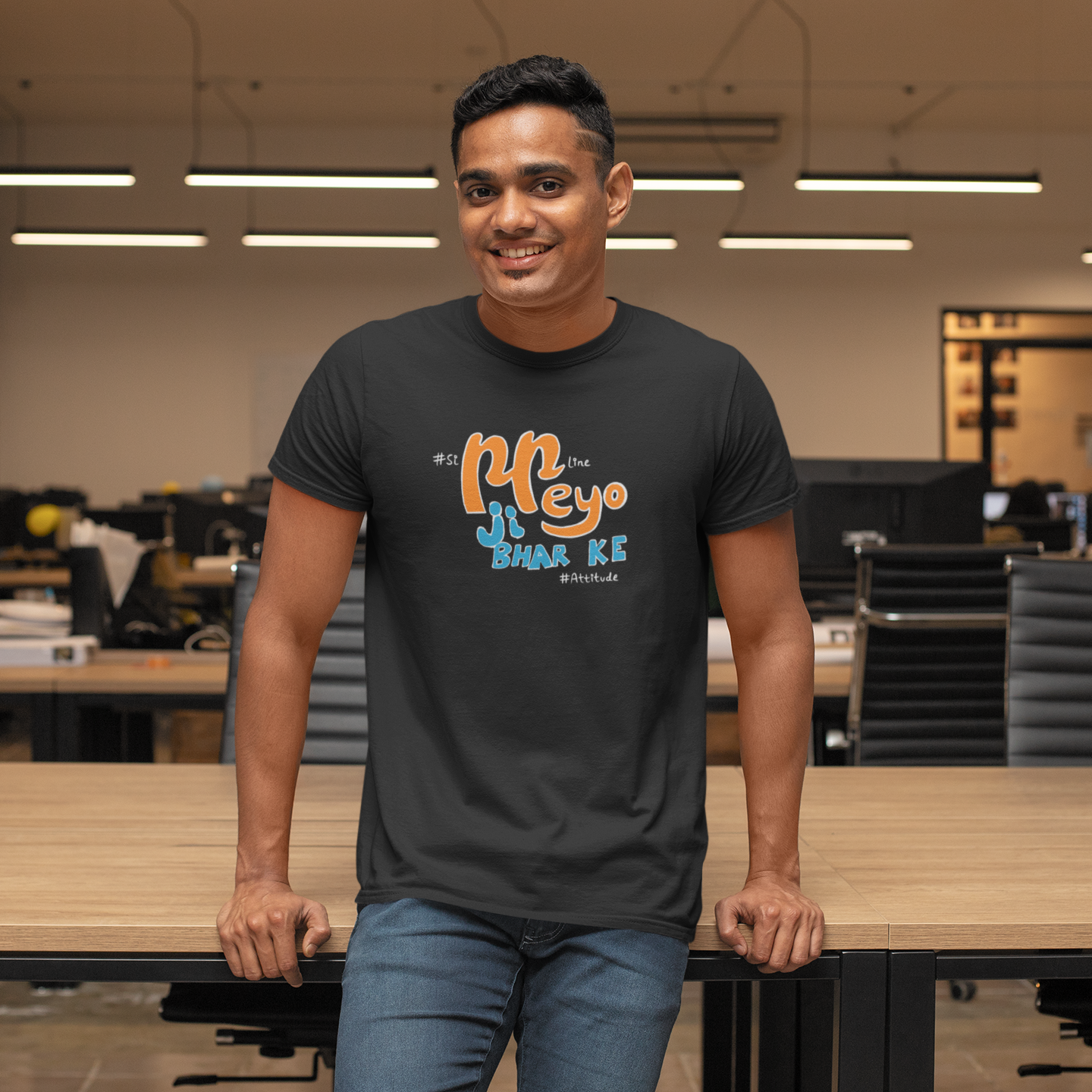 Sippline Digital Print Unisex Cotton T-Shirt 04 Piyo JEE Bhar Ke - Black