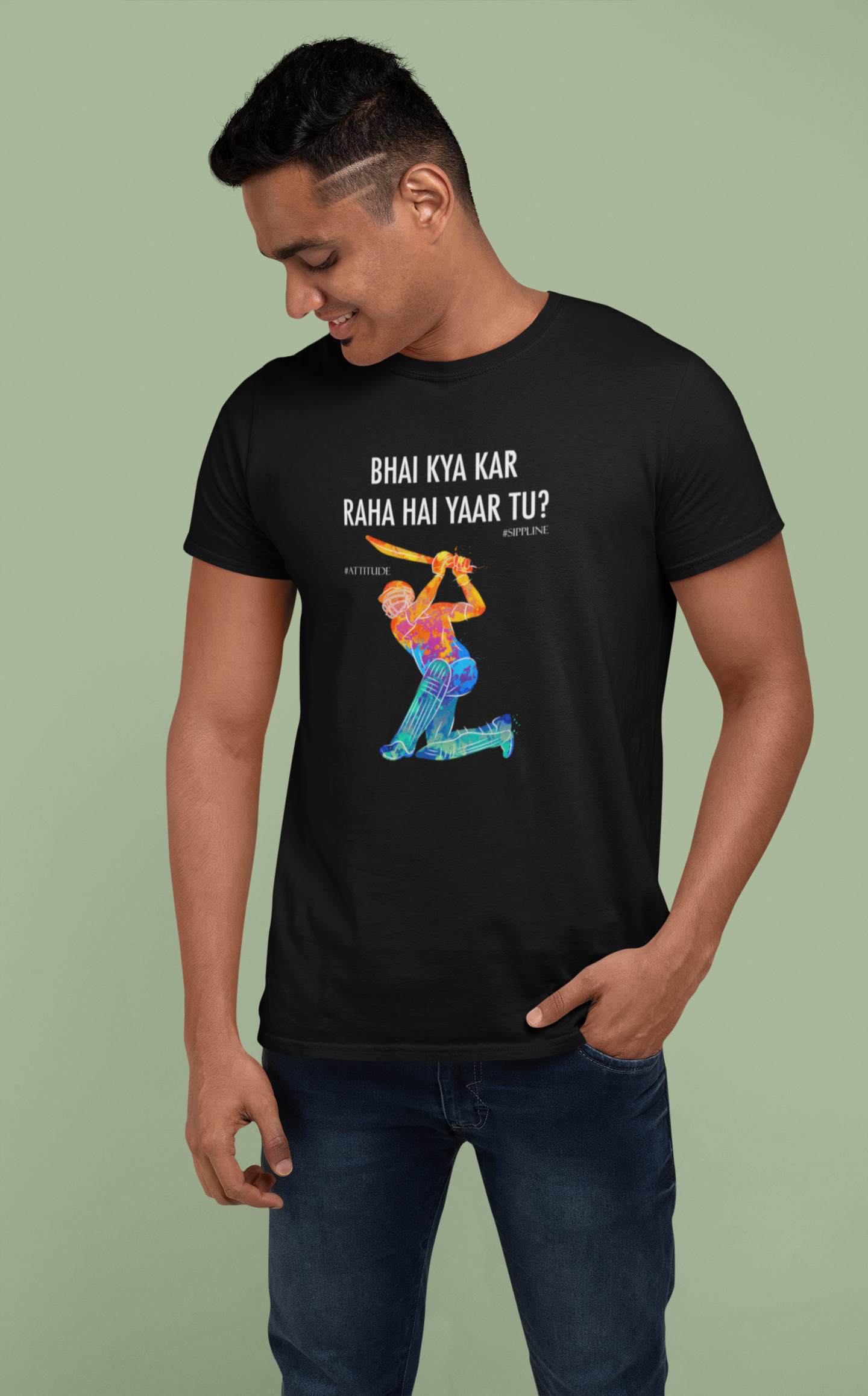 Sippline Digital Print Unisex Cotton T-Shirt 09 Bhai Kya Kar Raha Hai Yar Tu Cricket - Vibrant