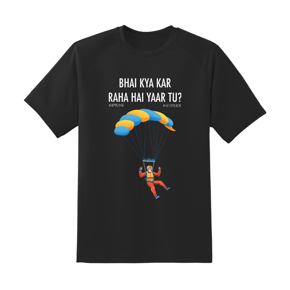 Sippline Digital Print Unisex Cotton T-Shirt 30 Bhai Kya Kar Raha Hai Yar Tu Shark Tank Sky Dive - Diver Parachute